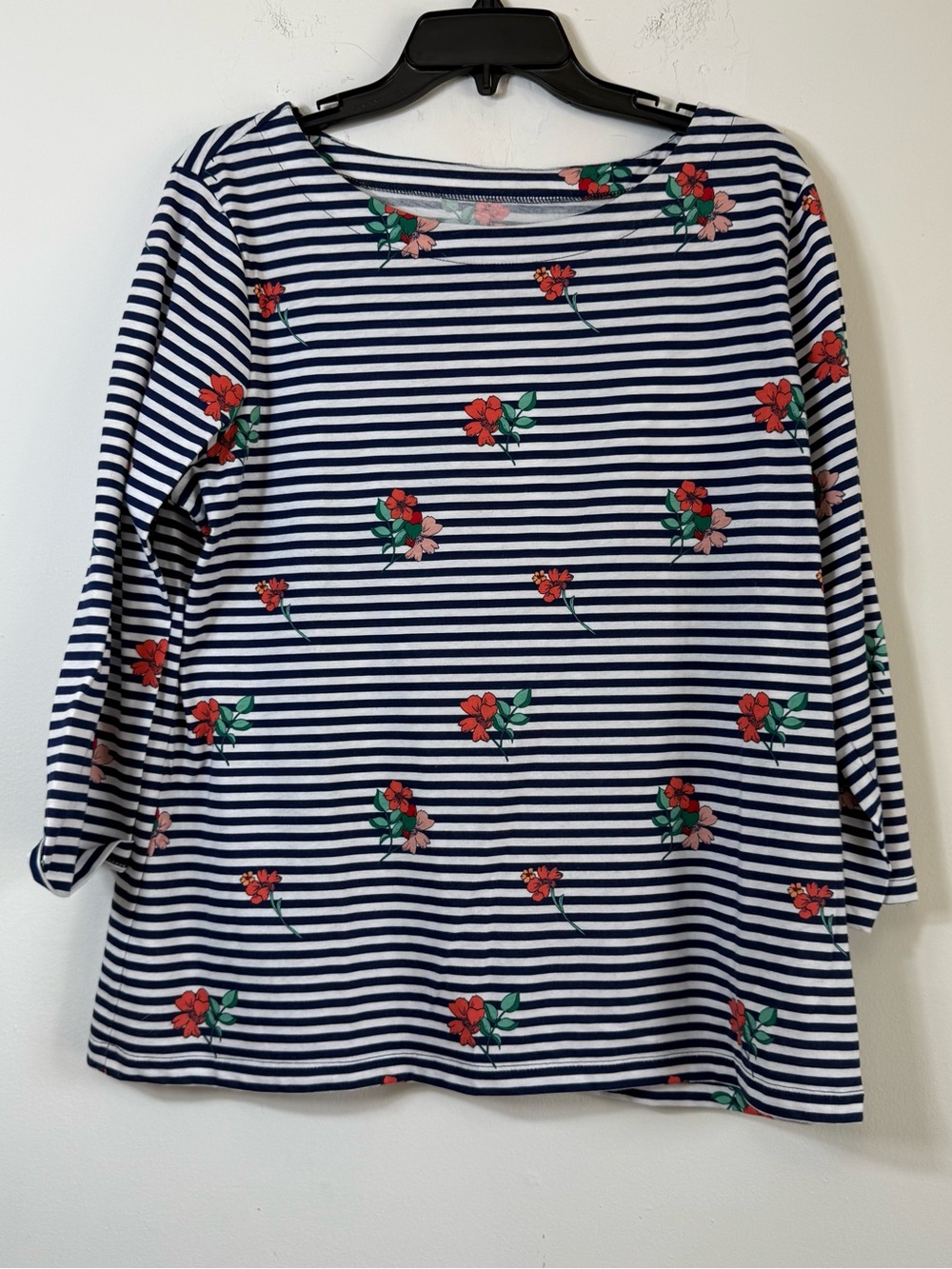 St. John's Bay Floral Striped 3/4 Sleeve Top Size Large